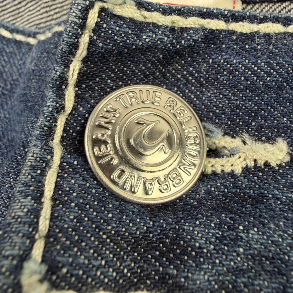 True Religion Section Straight Dark Wash Jeans White Contrast Stitch Mens 42 USA